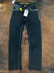 ROCK IN LA Mens Black R 385 Straight Boot Cut Jeans - Stylish Denim Pants with Twilight Pocket for Menswear Streetwear