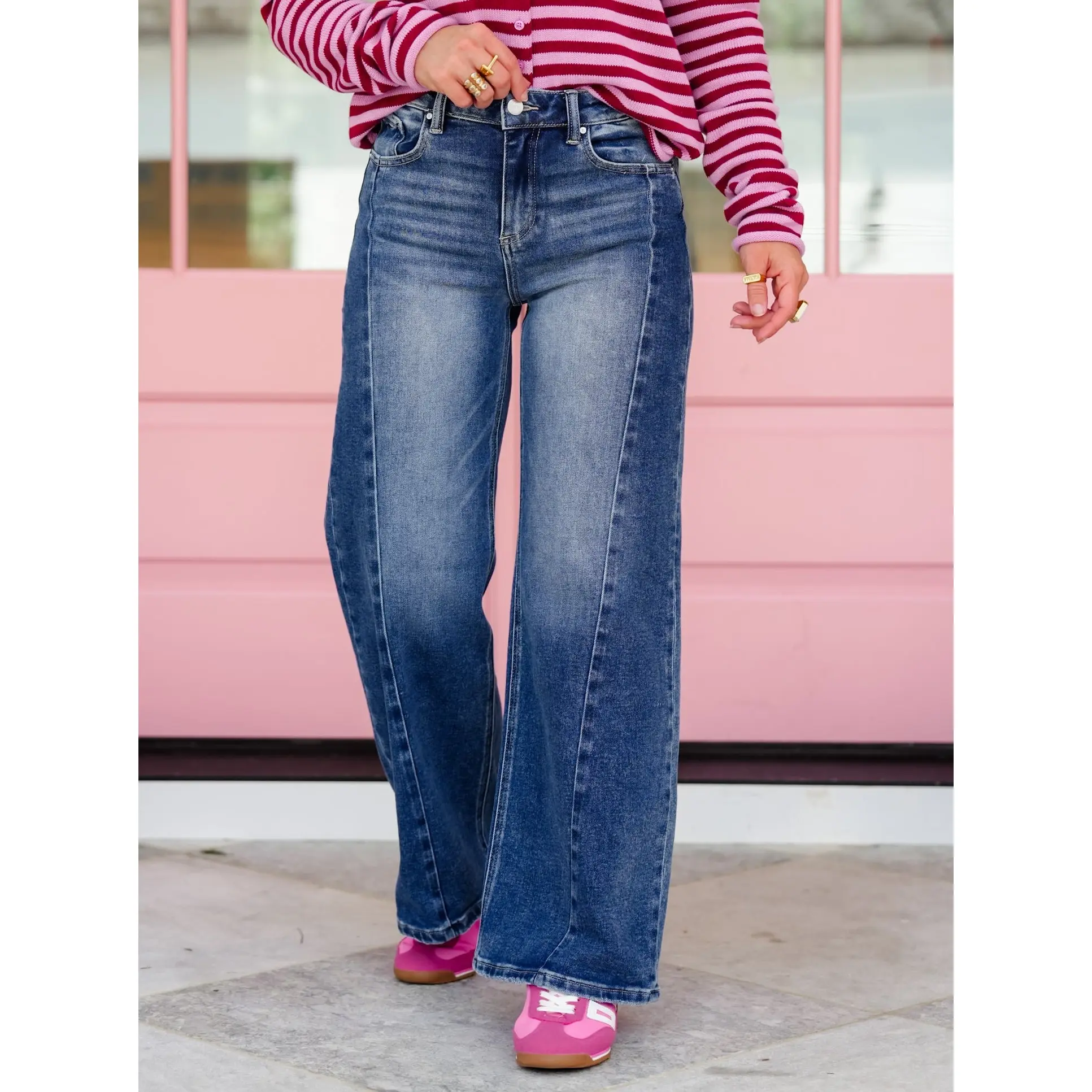 Restock! Risen The Willow Multi Inseam Dark Wash Wide Leg Seam Front Jeans