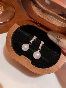 Rhinestone Pearl Earrings Set, Valentine's Day Gift for Girlfriend, Elegant Dangle Design, Comfortable Clip-On Style, Artificial Zirconia Earrings