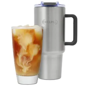 CHILLPILL GO Iced Coffee Chiller - Stainless Steel Cup Iced Coffee Maker & Espresso Chiller, Fast Cooling Cold Brew Coffee Maker, Instant Drink Chiller with Lid & Straw, Ice Coffee Chiller On-the-Go