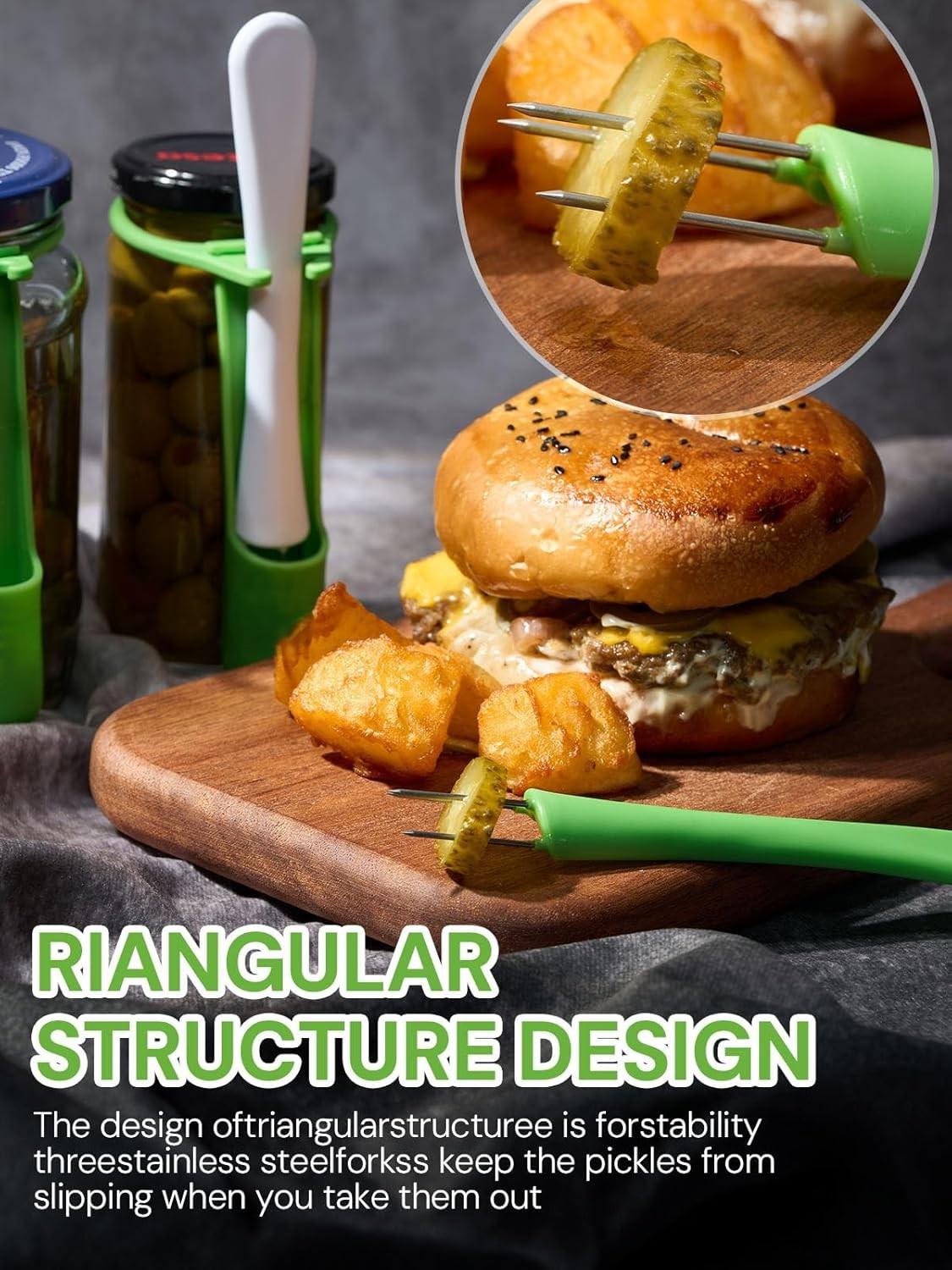 Pack of 2 Pcs - Pickle Fork for The Jar, Pickle Grabber Tool, Stainless Steel Olive Grabber Tool, Deep Jar Vegetable Grabber for Olive, Unique Kitchen Gadgets