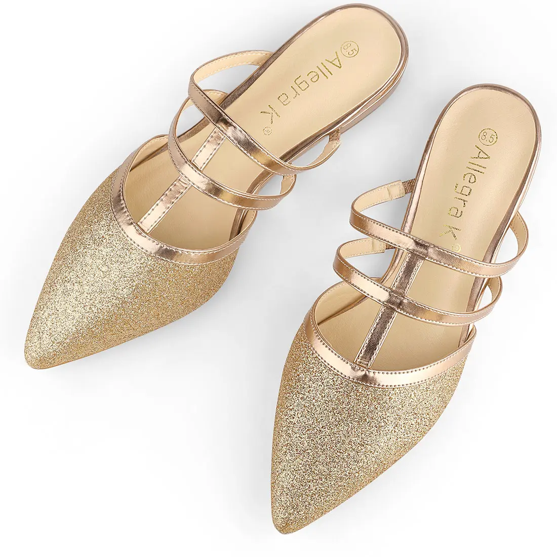 BLISSFUL STEP Glitter Pointed Toe Flats Mules