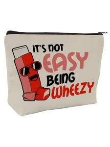 "It's Not Easy Being Wheezy Large Capacity Makeup Bag - Asthma Inhaler Pouch for Cosmetics, Allergy Meds & Travel Essentials | Funny & Supportive Gift for Her, Bestie, Mom on Christmas, Birthday | Chronic Illness Awareness Respiratory Health Accessories"