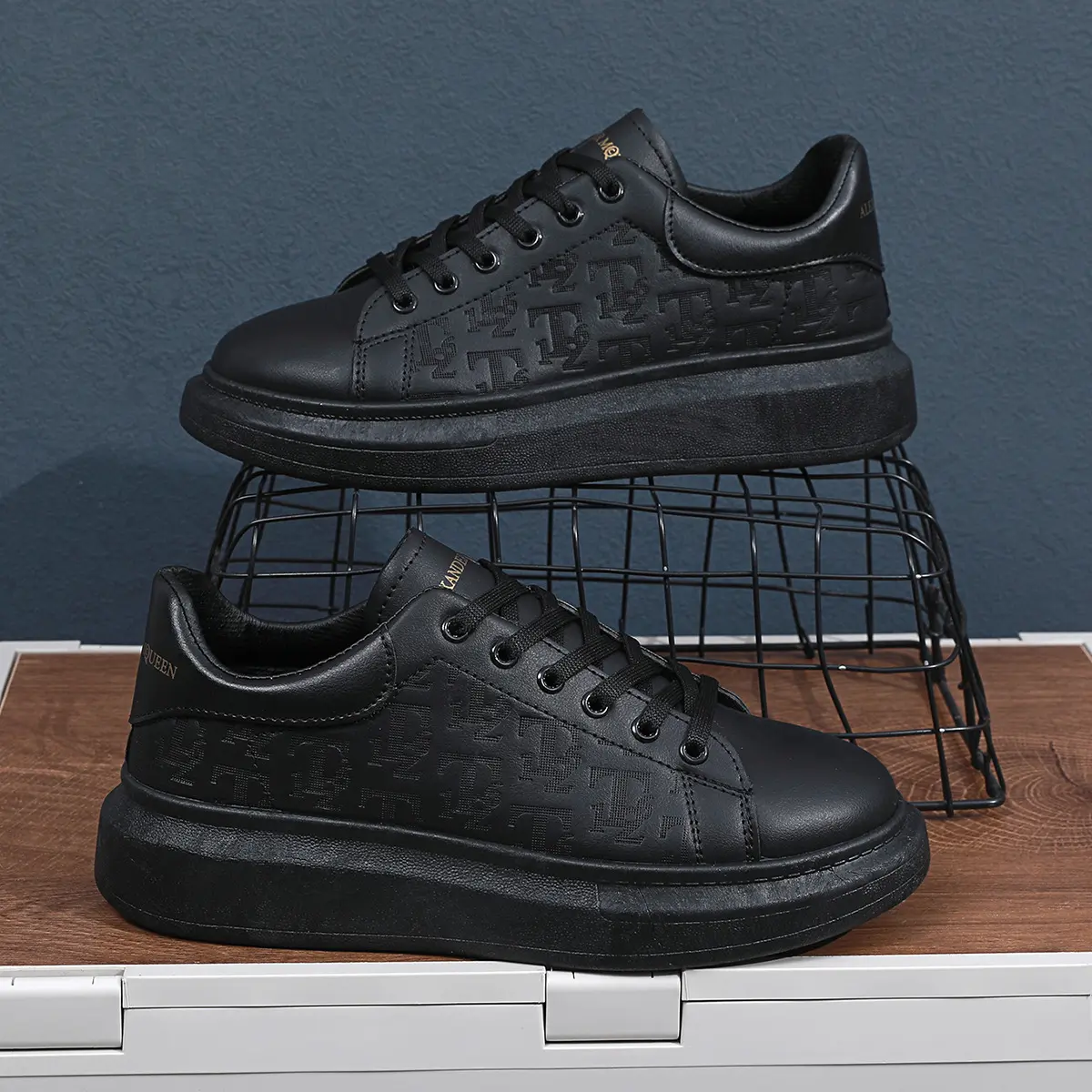 UYCEKK Men's Outdoor Shoes, Spring Summer Sneakers, Black Platform Shoes, Thick Sole Casual, Low Top Versatile Footwear
