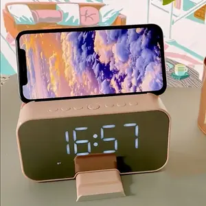 Compact Pink Portable Ser, LED LCD Mirror, High-qualityaudio, Adjustable Volume And Brightness. Suitable for Easter, Birthday Gifts, Mini Alarm Clock Sers, Mobile Phone Holder