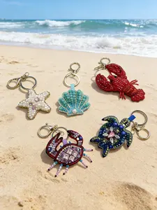 Cute Ocean-Themed Bag Charm, Starfish Turtle Lobster Shell Design, Summer Fashion Accessory, Full Rhinestone Decor, Versatile Style, Bag Charm Keychain