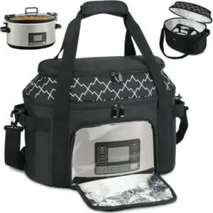 Slow cooker carrying bag compatible with 68 quart crockpot and hamlton beach slow cookerinsulated doublelayer slow cooker travel case with lid fastener and seethrough windowbag only
