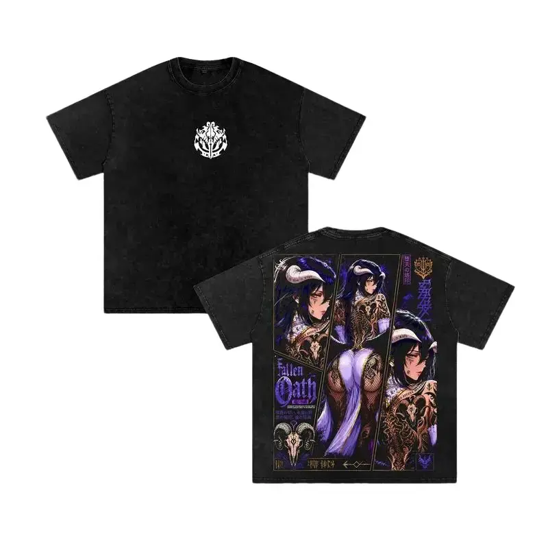 Albedo Succubus Graphic Tee Vintage Washed Shirt Unisex Streetwear Overlord Anime Tee Waifu Tee Overseer Of The Guardians T-Shirt Gift for Anime Lovers Overlord Fans