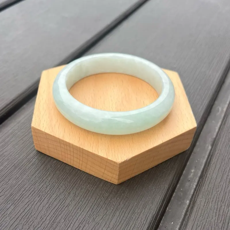 24073-L Certified Untreated Grade A Jade Bracet - Round 53.2mm (Burmese Jadeite Bangle, Light Green)