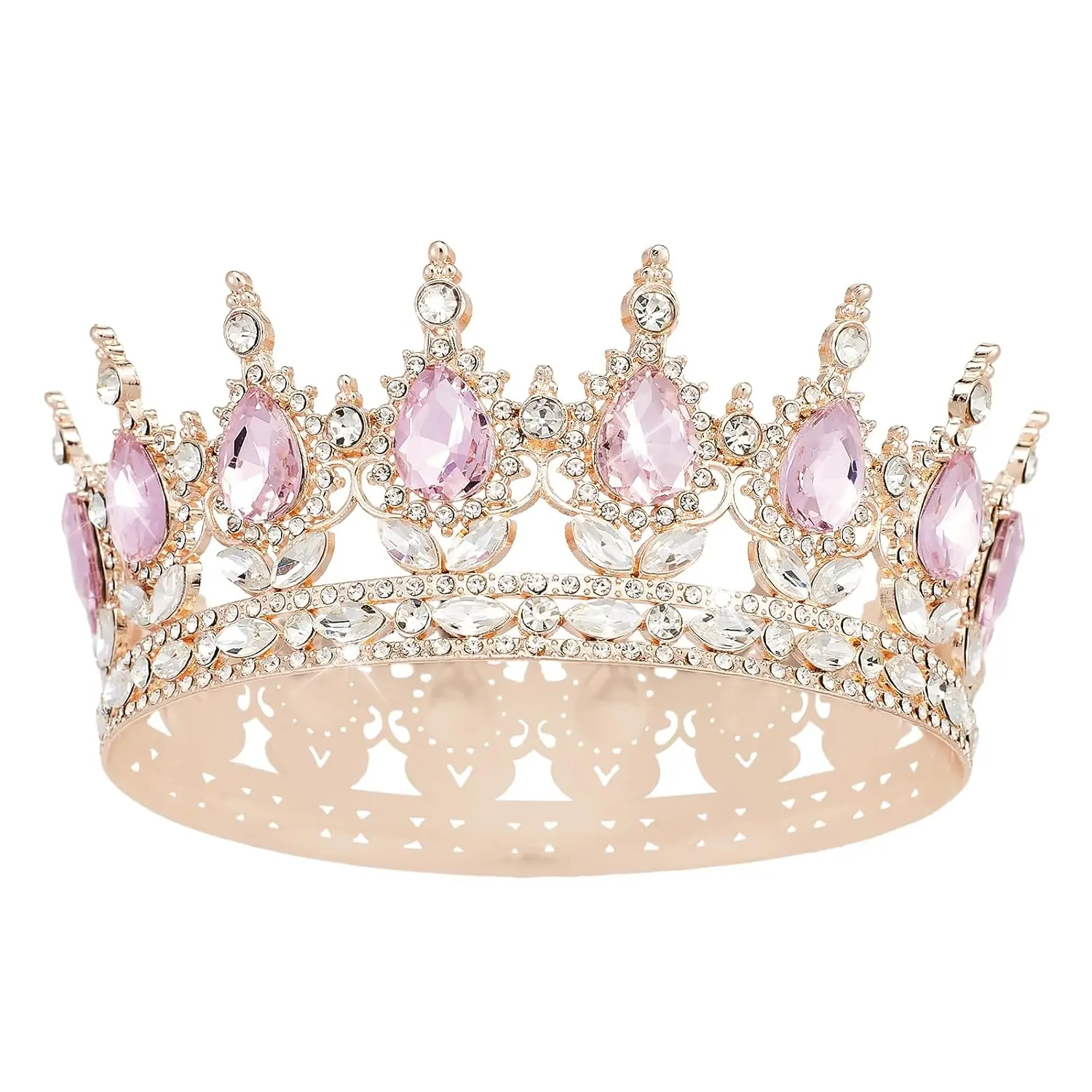 Queen Crown Rhinestone Wedding Crowns and Tiaras for Women Costume Party Hair Accessories Princess Birthday Crown Crystal Bridal Crown (Gold Light Blue)
