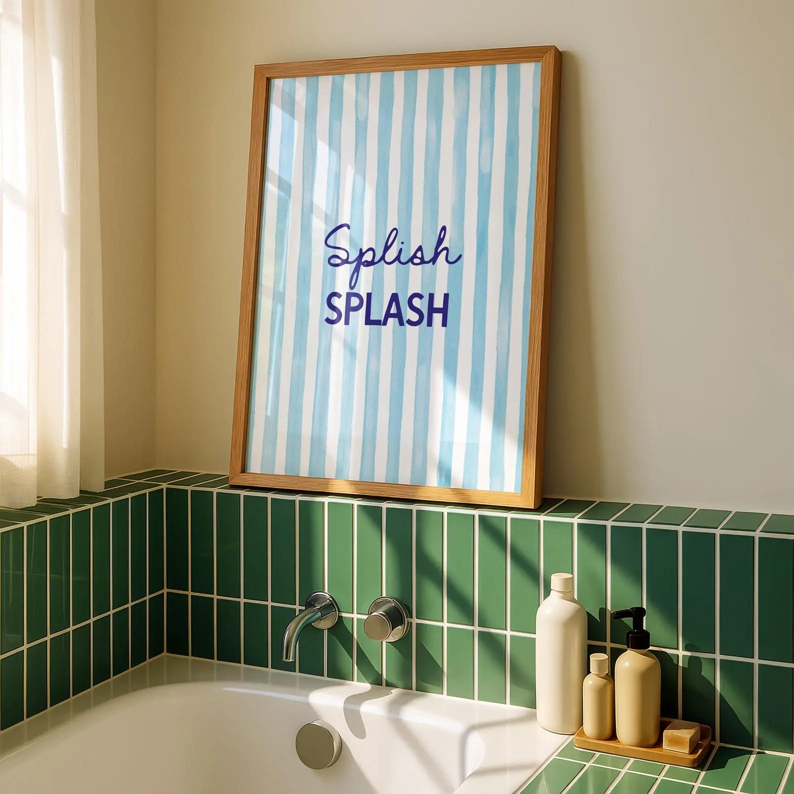 Bathroom Print  Splish Splash Print  Bathroom Wall Art  Funny Bathroom Wall Decor  Striped Print [Unframed - Only Print]