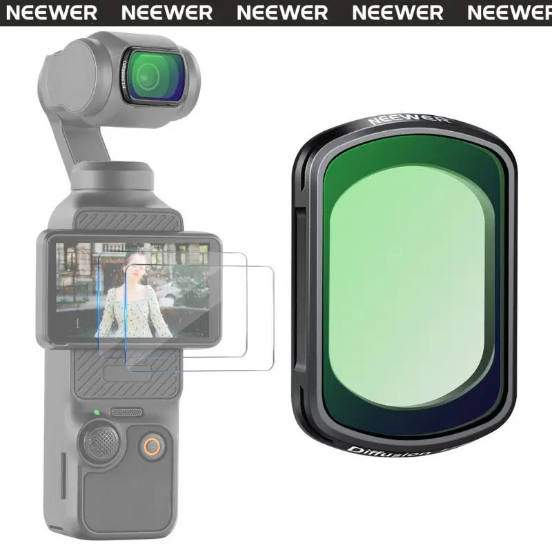 NEEWER Magnetic Black Diffusion Filter Kit (1/2, 1/4, 1/8) for DJI OSMO Pocket 4 & 3, Gimbal Grip Handheld Portable Accessories, Ultra Slim Frame, Multi Coated HD Optical Glass, 2 LCD Touch Screen Protectors, Long Lasting, Water Resistant