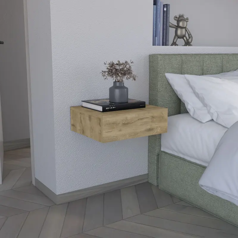 Floating Nightstand 5"H Modern Wall-Mounted Bedside Shelf with Drawer Macadamia