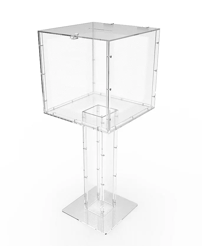 FixtureDisplays® 15x15x38" Clear Plexiglass Large Floor Standing Tithing Box Offering Box Ballot Box 14316