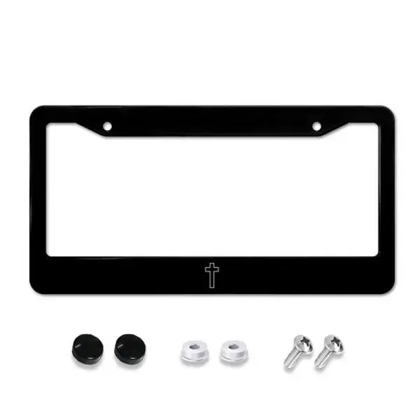 Minimalist Cross License Plate Frame, Christian Car Accessory, Black Metal License Plate Holder with Cross Symbol, Religious Gift for Men & Women