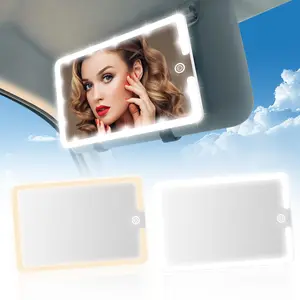 2PCS LED Mirror for Car Sun Visor Accessories,Mid-Size Car Visor Mirrors with 3-Color Dimmable Lights,Lighted Rear View Mirror for Universal Vehicle (White)