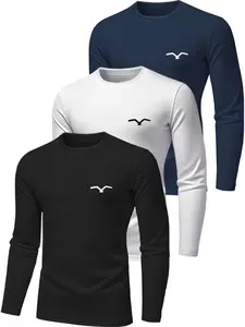 Men's 3-Pack Geometric Print Long Sleeve Sporty Quick-Dry T-Shirts, Lightweight Breathable Fitness Running Ball Sports Tops, Quick Dry Activewear