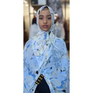 Chiffon Print Hijab - Yellow/Blue/Green Flowers