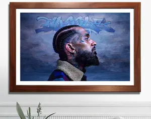 Nipsey Hussle art with blue background. Ready-to-hang for bedroom or living room wall.  Poster No Frame