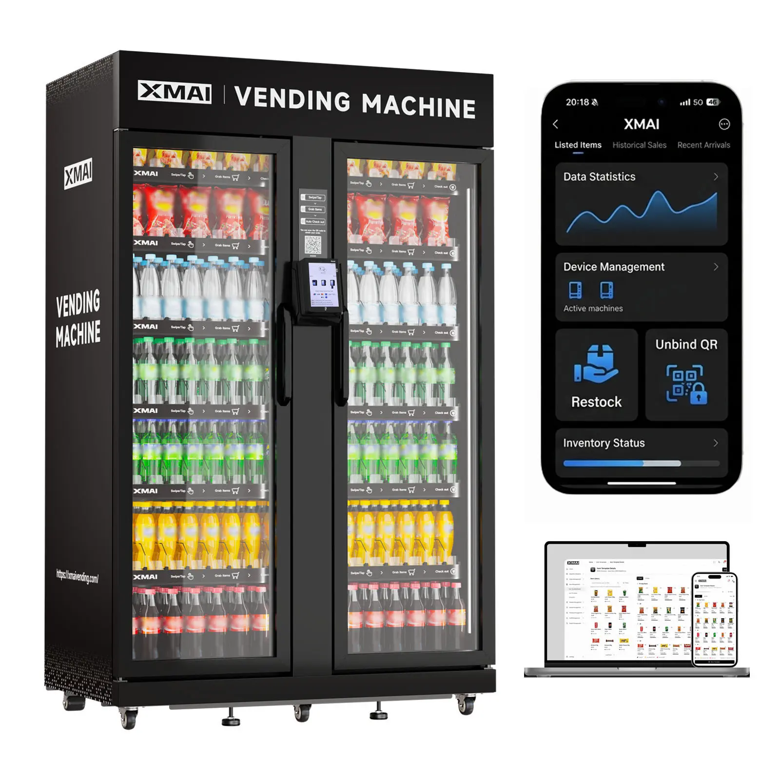 XMAI Ultra Smart Vending Machine 1100L AI Vision Contactless Payment 4G LTE Remote Brightness Temperature Control Inventory