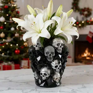 Gothic Vase Decor Statue, Indoor Outdoor Resin Skull Head Figurine, Home Garden Decoration, Skeleton Flower Pot, Vintage Farmhouse Style, Gothic Aesthetic