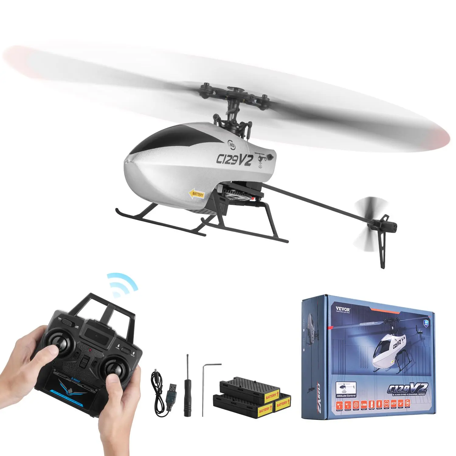 【summerfinds】VEVOR RC Helicopter, 2.4GHz Single Propeller Remote Control Helicopter with Gyro, 4-Channel RC Airplane for Beginner, 39 Min Flight Time, One-Key Takeoff/Landing, Toys for Kids Ages 8 and up