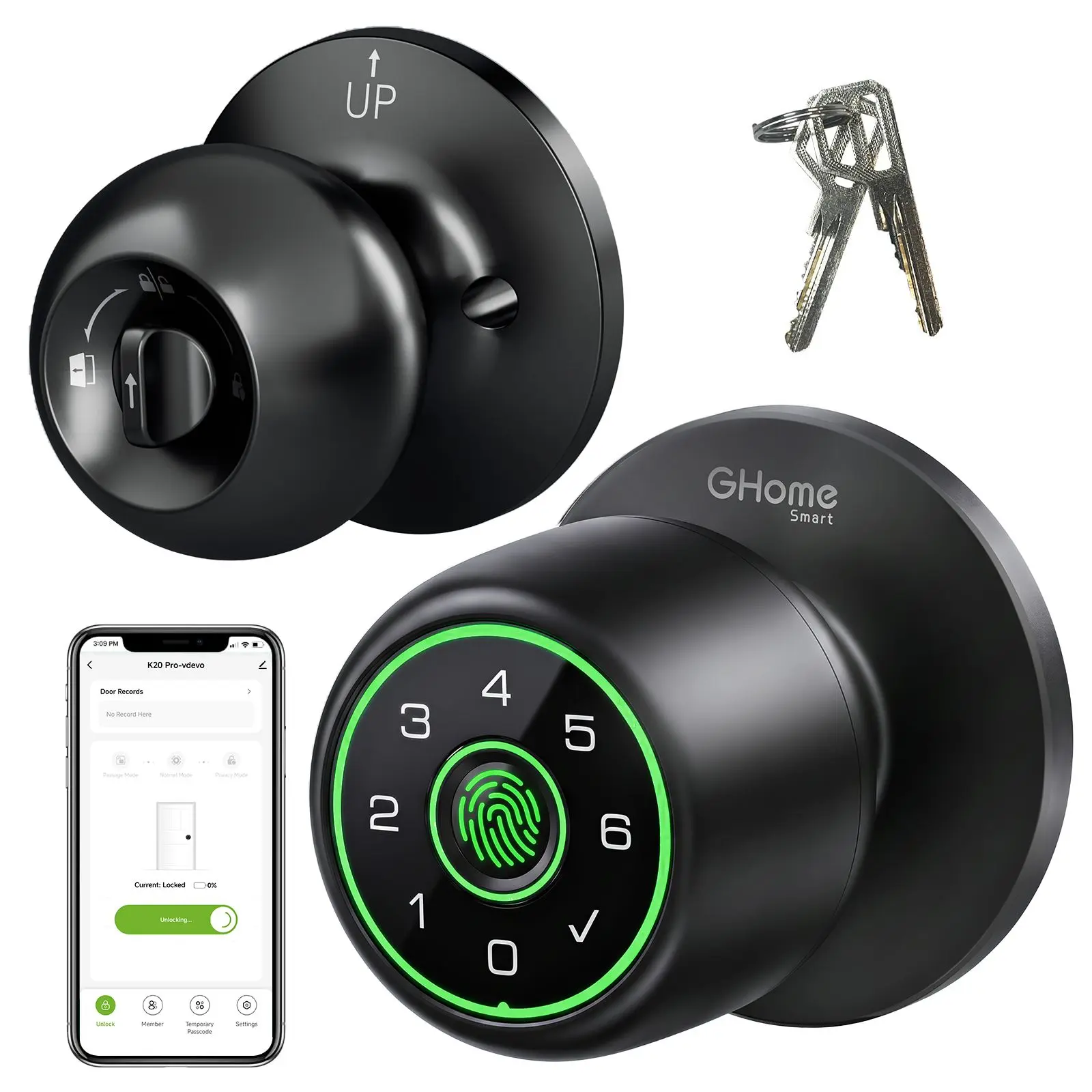 GHome Smart K20PRO 4-in-1 Keyless Fingerprint Door Lock - Keypad, App Control - for Home, Office, Garage (Tools & Hardware, Smart Door Hardware)