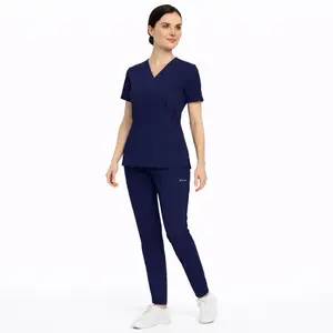 Navy Blue Scrubs Set for Women - V-Neck Top &  jogger - Comfortable Medical Uniform