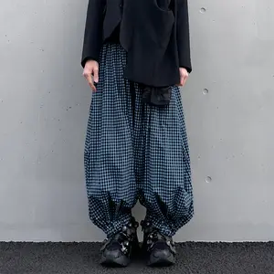 INCERUN Mens Plaid Harem Pants Gingham Checkered Wide Leg Bloomers Harajuku Casual