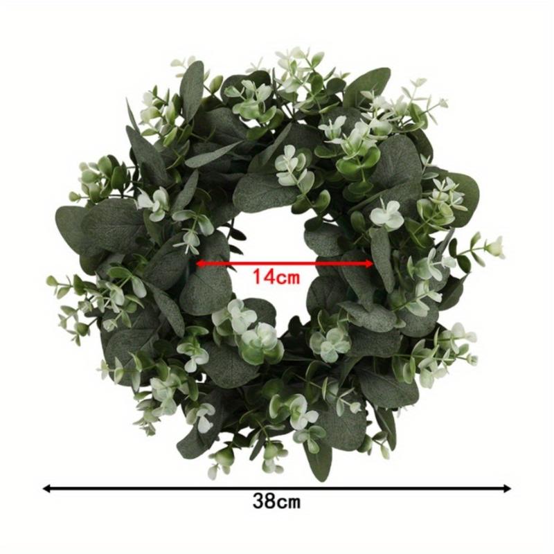 15'' Artificial Eucalyptus Wreath with Flowers Faux Green Leaves Eucalyptus Wreath for Front Door Wall Festival Celebration Window Party Decor Ornaments