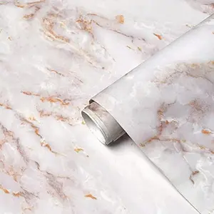 White/Gold Marble Contact Paper 15.7”×79” Matte Peel-&-Stick, Removable, Self-Adhesive, Waterproof Granite Vinyl Film, Thick, Easy to Clean & Install