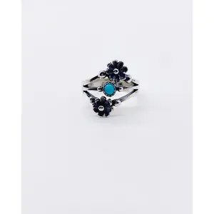NAVAJO TURQUOISE DUO FLOWER RING ⋄ Size 6.5