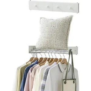 Clothes Drying Rack, Laundry Hanger Dryer Rack, Wall Mounted Drying Rack for Laundry, Foldable Drying Rack Indoor Outdoor,19.7" Wide,4 Aluminum Rods with Hooks, 40 lb Capacity (White 19.7" Hooks)