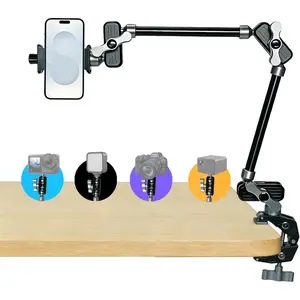 22" Magic Arm, Overhead Phone Mount with 360  Ball , CNC  Desk Camera Mount for Photography & Content Creation, Camera, Phone Holder, Filming, Action Camera, LED Light, Webcam
