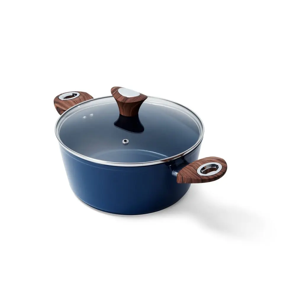 Phantom Chef PC-015G-400 Sturdy 4.4 qt. Glass Casserole Dish with Lid, Navy Cookware