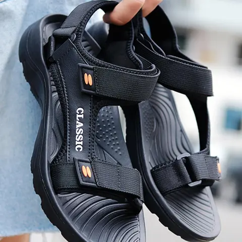Men's Casual Plain Color Velcro Sport Sandals, Minimalist Outdoor Beach Sandals, Lightweight Breathable Comfortable Sandals for Daily Life, Adjustable Sandals