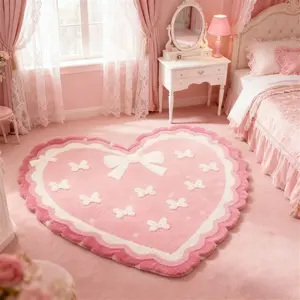 Imitation 900g+9mm 1PC 2D Painting Rug Cute Bow Living Room Sofa Plush Carpet Valentine's Day Heart-Shaped Bedroom Decorative Bedside Pink Carpet Fluffy Soft Cloakroom Dressing Table Carpet Home Kitchen Balcony Bay Window Carpet Washable Indoor Entryway N