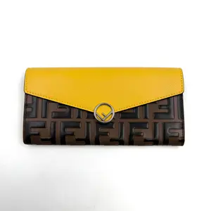 Pre-owned FENDI As Shown Clutches & Wristlets US0268 Sunflower/Brown FF Leather Continental Wallet 12.06