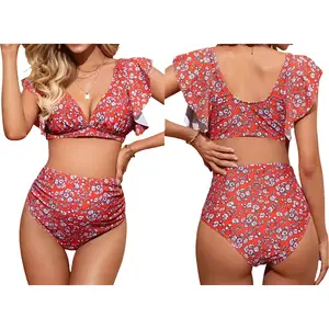 Flutter Sleeve Two-Piece Floral Maternity Swimsuit