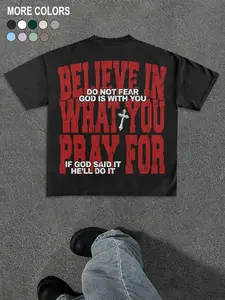 Men's Letter Print Round Neck Tee, Regular Fit Casual Short Sleeve Crew Neck T-Shirt for Summer, Men's Top for Daily Wear