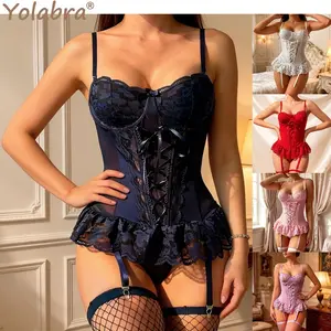 Women’S Sexy Sheer Lace Jumpsuit Lingerie, Feminine Pure Desire Style See-Through One-Piece Outfit With Stockings, Soft Stretchy Intimate Sleepwear Ideal For Date Night, Honeymoon And Special Occasions