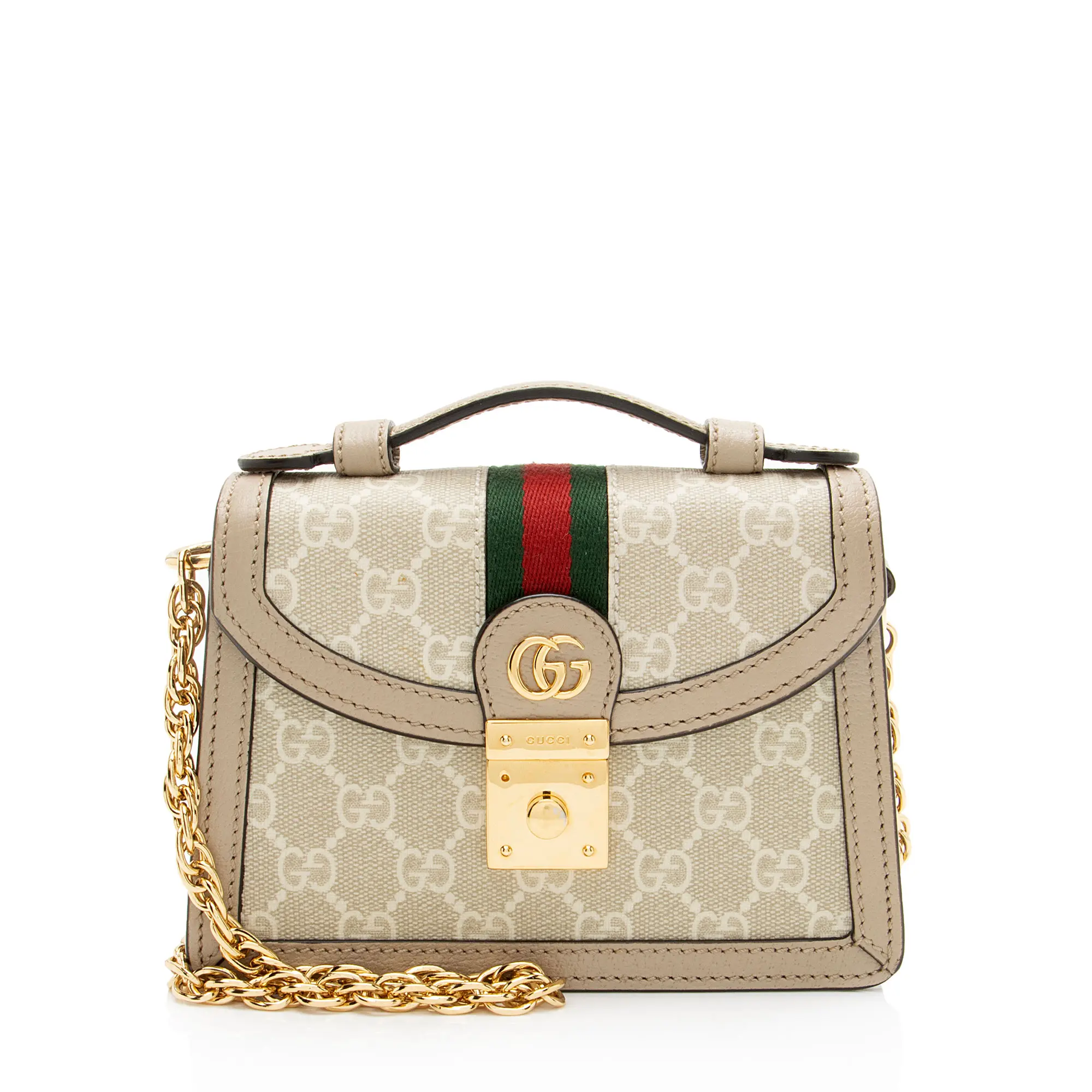Pre-owned GUCCI Leather Clutches & Wristlets GG Supreme Ophidia Padlock Mini Top Handle