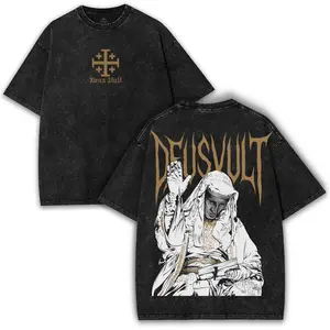 valentine shirts Deus Vult T-Shirt: Vintage Crusader Graphic Tee, Oversized Fit