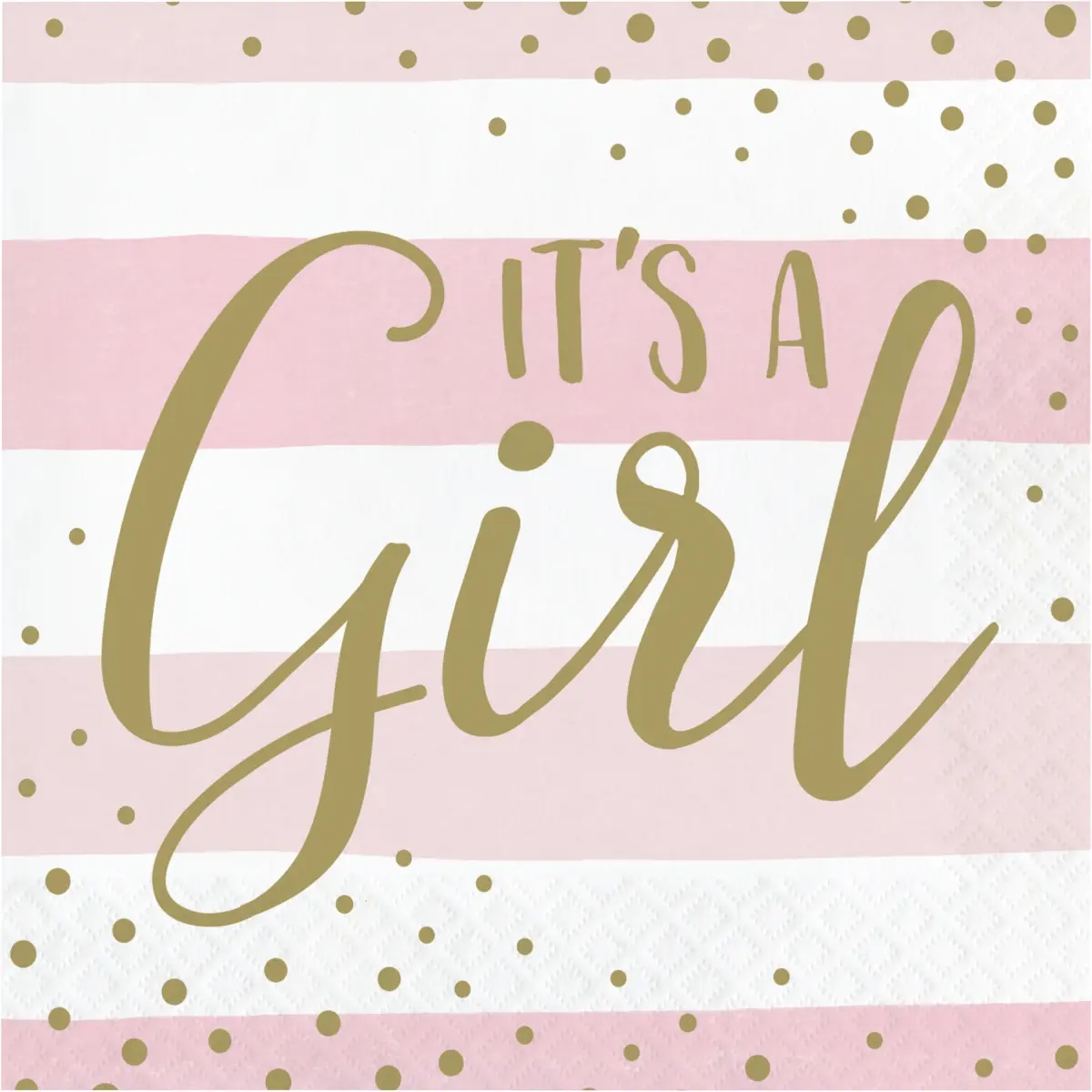 6.5 x 6.5 in. Celebration Its a Girl Luncheon 1 by 4 Fold 2-Ply Tissue Napkins, Pink & Gold - 192 Count