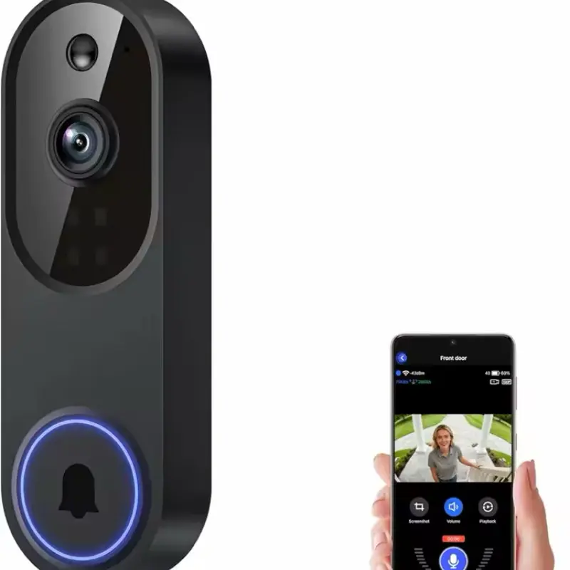 Wireless Wi-Fi Video Doorbell Camera with Two-Way Audio, AI Motion Detection, Night Vision, Cloud Storage, 2.4G Wi-Fi (Black)