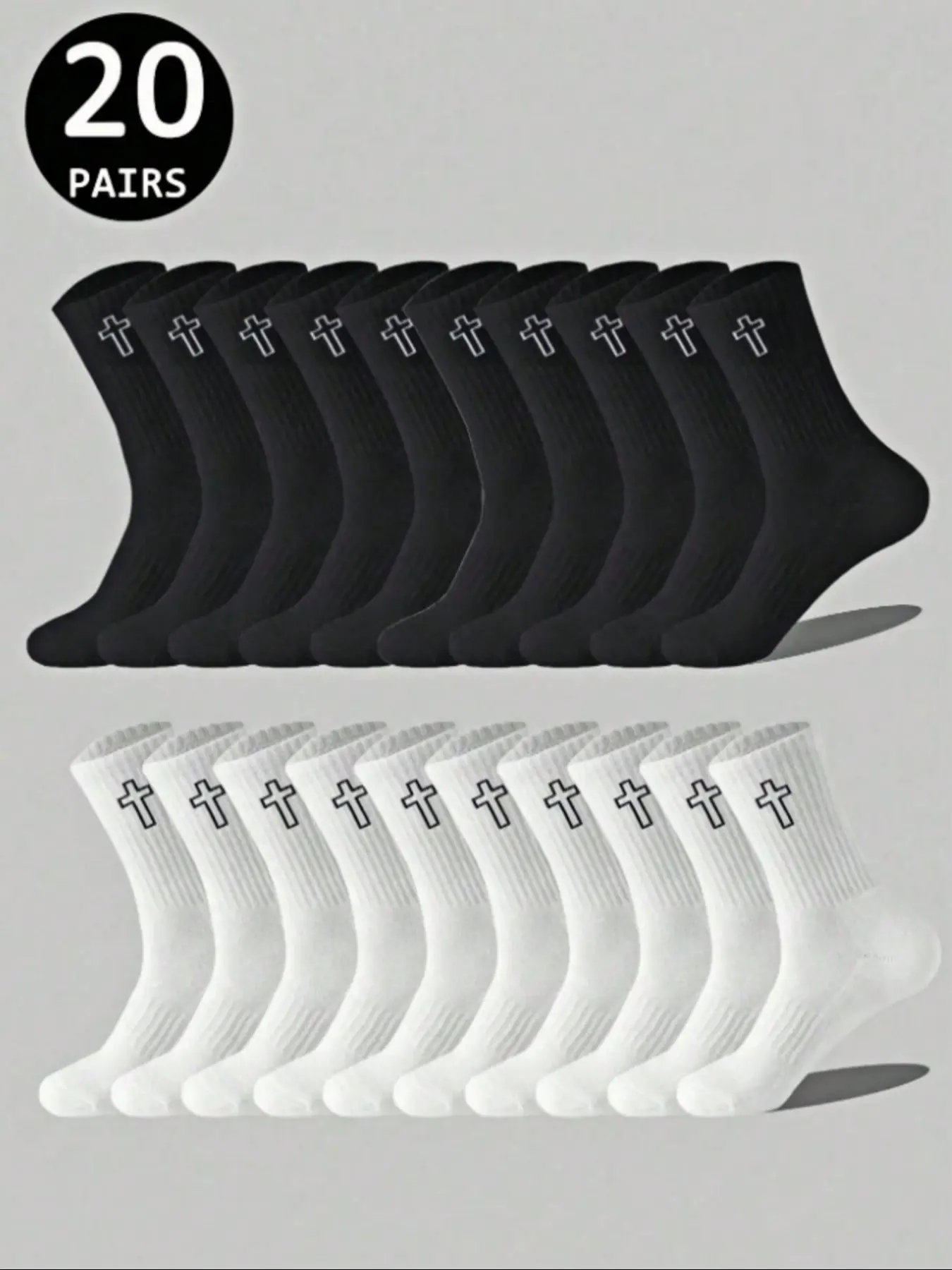 20 Pairs Cross-Season Breathable Comfort Mid-Calf Socks, Fitted Casual Style, All Seasons Wear, Cartoon Pattern, Socks Set, Sock Sets, Sock Packs