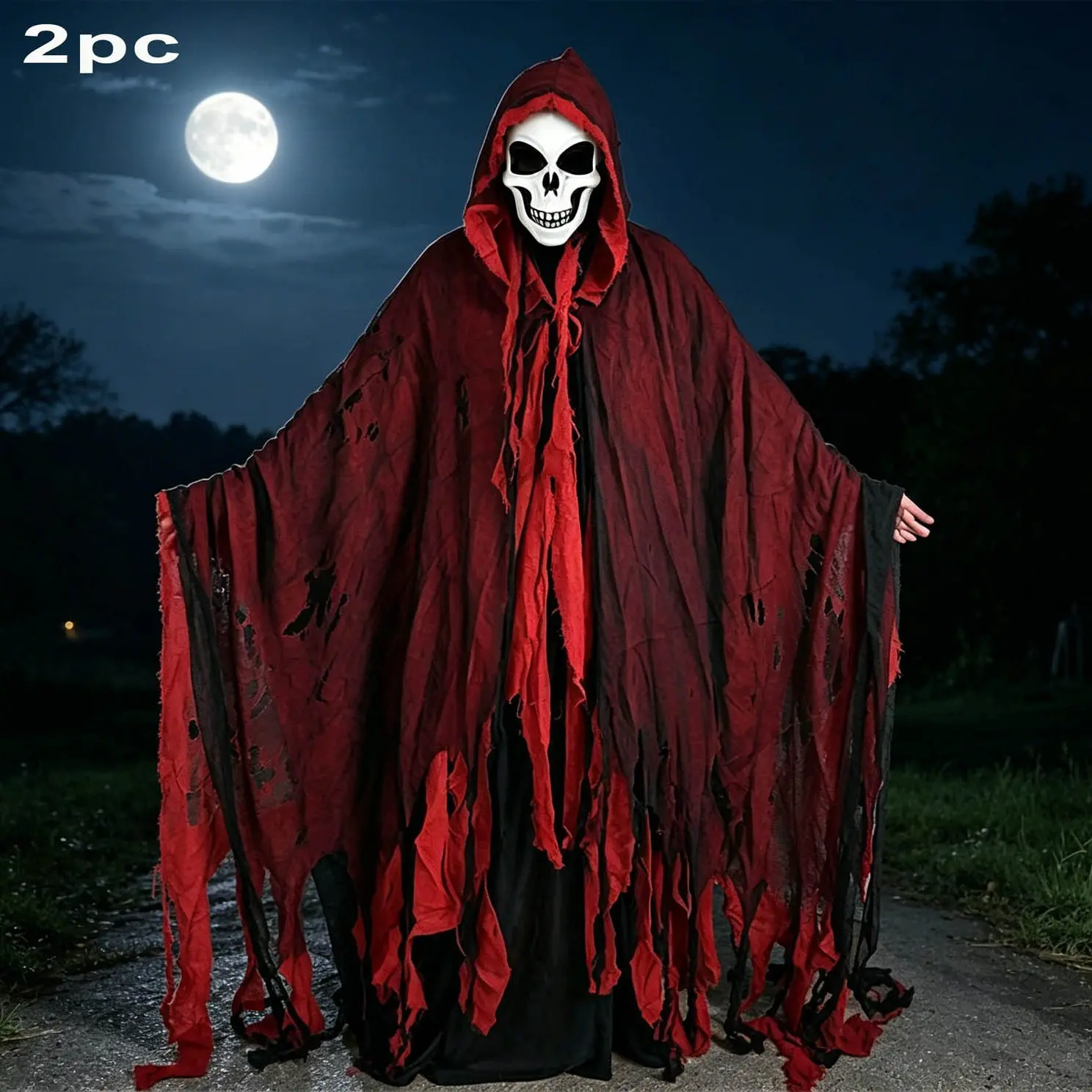 2pc Halloween New Thick Grim Reaper Cape with Skull Mask Set, Festival Props for Halloween, Carnival, Stage Performance, Party Decorations, Costume Accessories