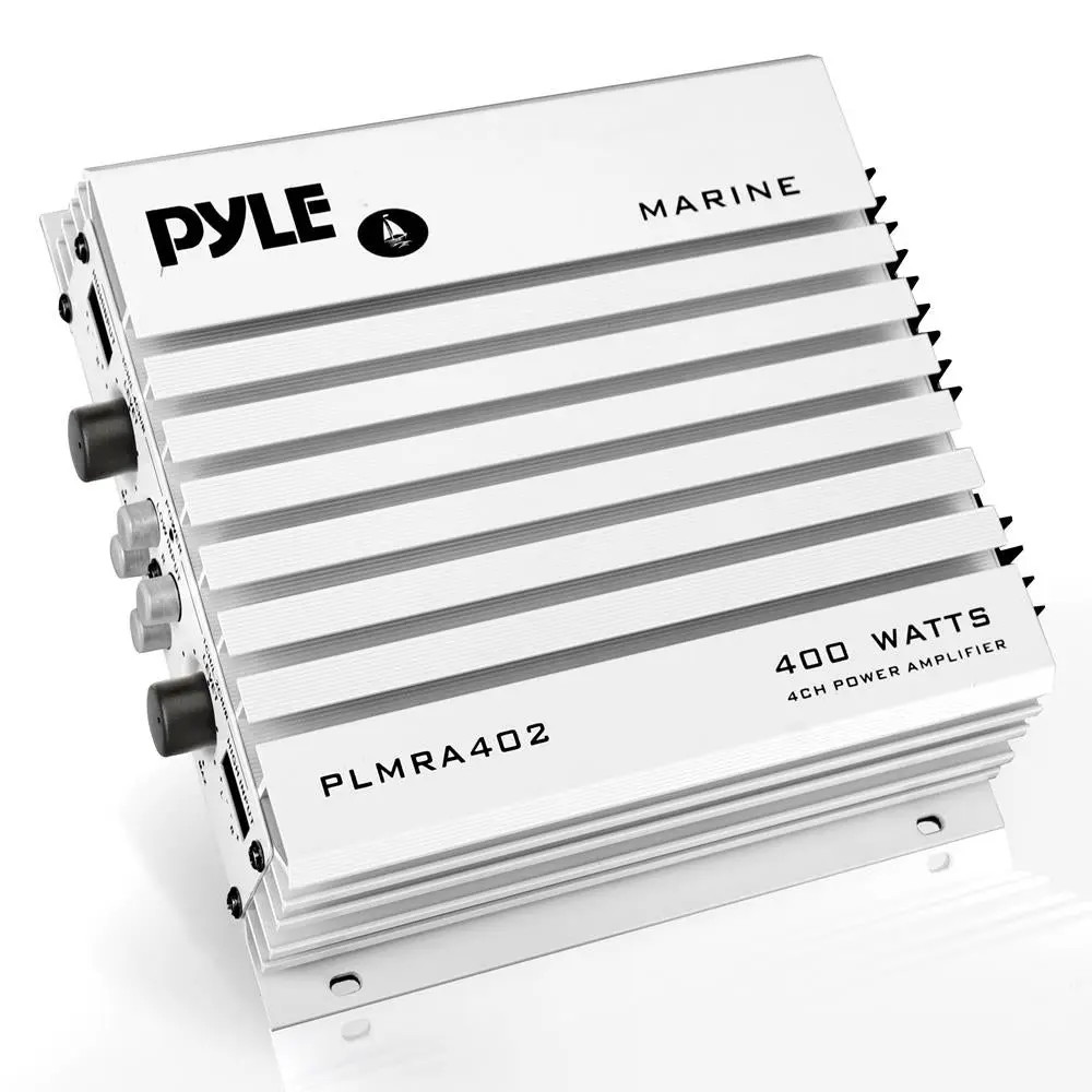 Pyle Elite Series 4-Channel Marine Amplifier – 400W Max Waterproof Amp with Audio Connection Cables, MOSFET Power Supply, RCA Input, Gain Level Controls & Heavy-Duty Aluminum Heatsink – High Power Audio System