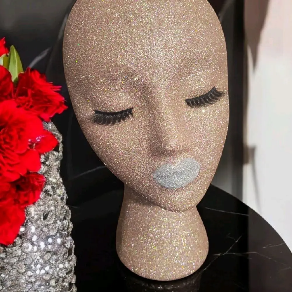 Female styrofoam mannequin head| display stand| wig stand| hat stand| mannequin head| wig head| glitter head| salon display| wig model| gift| mannequin head (Champagne)