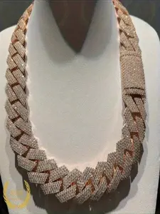 High-Quality Cuban Chain Made Of High-Quality Copper Material, Inlaid With Colorless Moissanite, With A Width Of 24mm And A Thickness Of 4 Lines, Cuban Moissanite Link